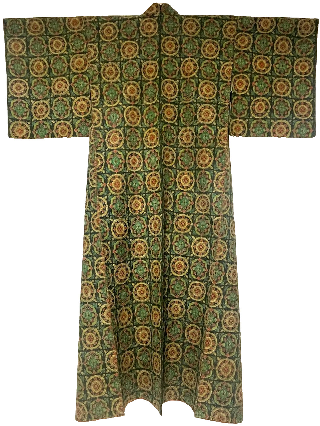 Vintage Japan Silk Kimono Geometric Circular Motif Modern Aesthetic Sophisticate