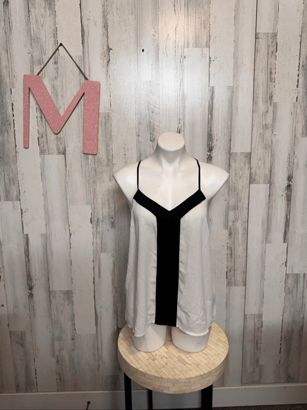 Forever 21 Black White Colorblock Cami Tank Top Size Medium Sleeveless Strappy B