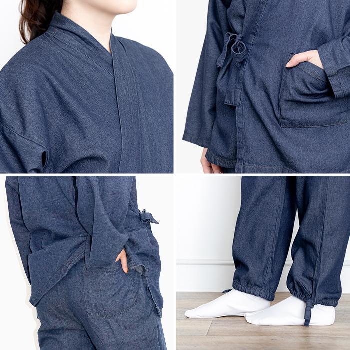 Kimono Denim Samue Traditional Japanese Women Work Ware Indigo/Black/Blue Japan
