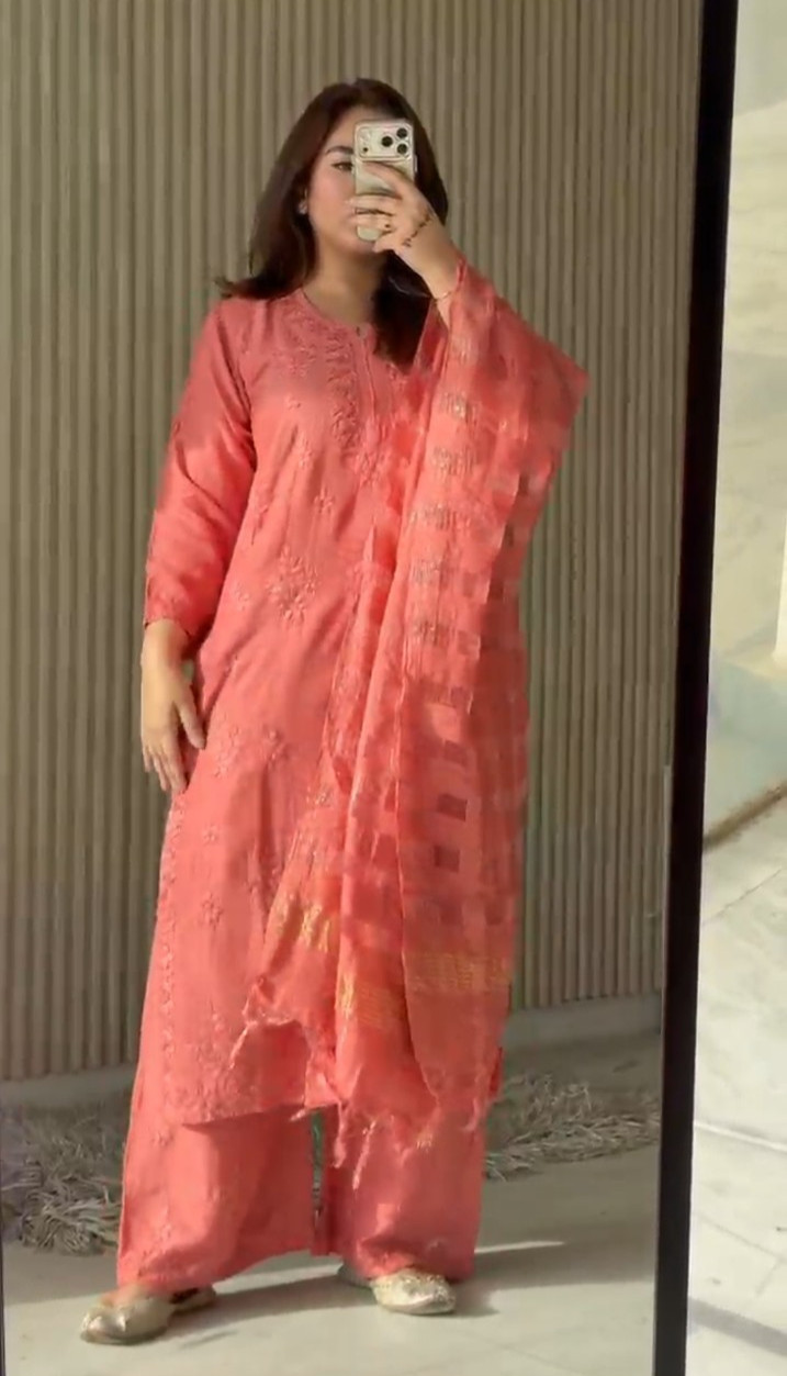 Elegant 3 Piece Plazo Set for Women | Linen Cotton Kurti wit – Handmade in India