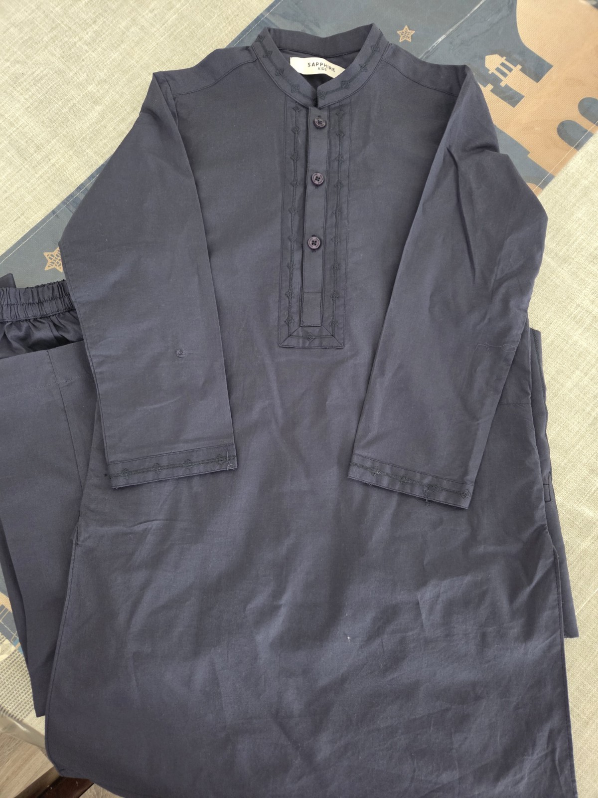 Sapphire Kids Boys Salwar Kameez Cotton Set with Vest Navy Blue 6-7 YRS