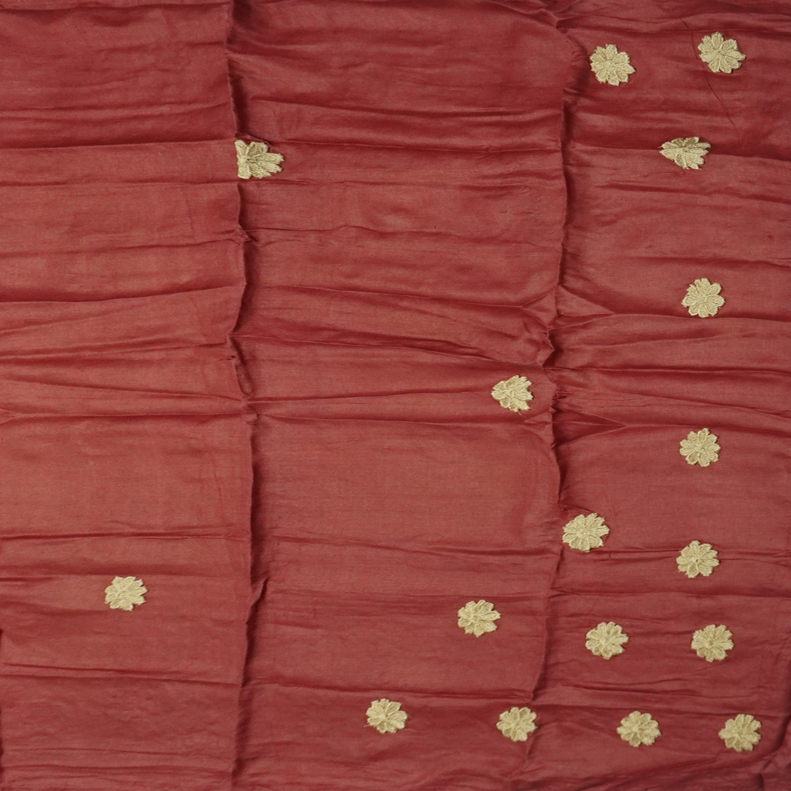Vintage Brick Red Sarees 100% Pure Silk Hand Embroidered Sari 5YD Craft Fabric