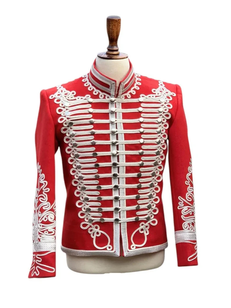 Men’s Napoleonic Teal Red 18th Century Military Uniform Tunic Pelisse Jacket