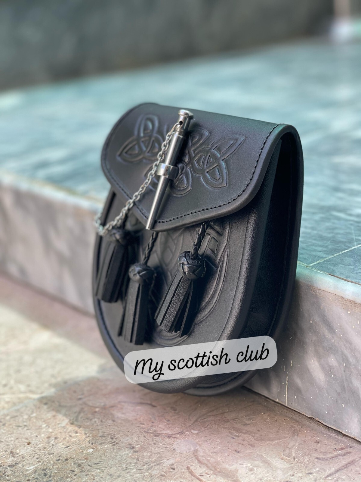 Men’s Kilt Sporran Scottish Celtic Embossed Pin Lock Black Kilt Sporran