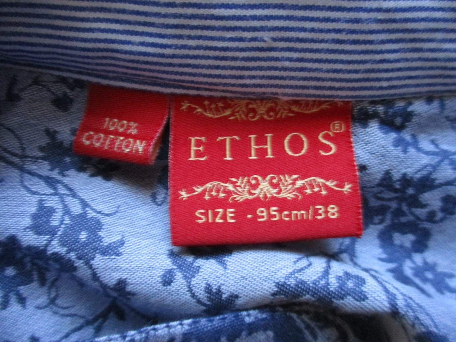 Ethos Mid Length Kurta Size 38 NWT Blue Jaquard 100% Cotton
