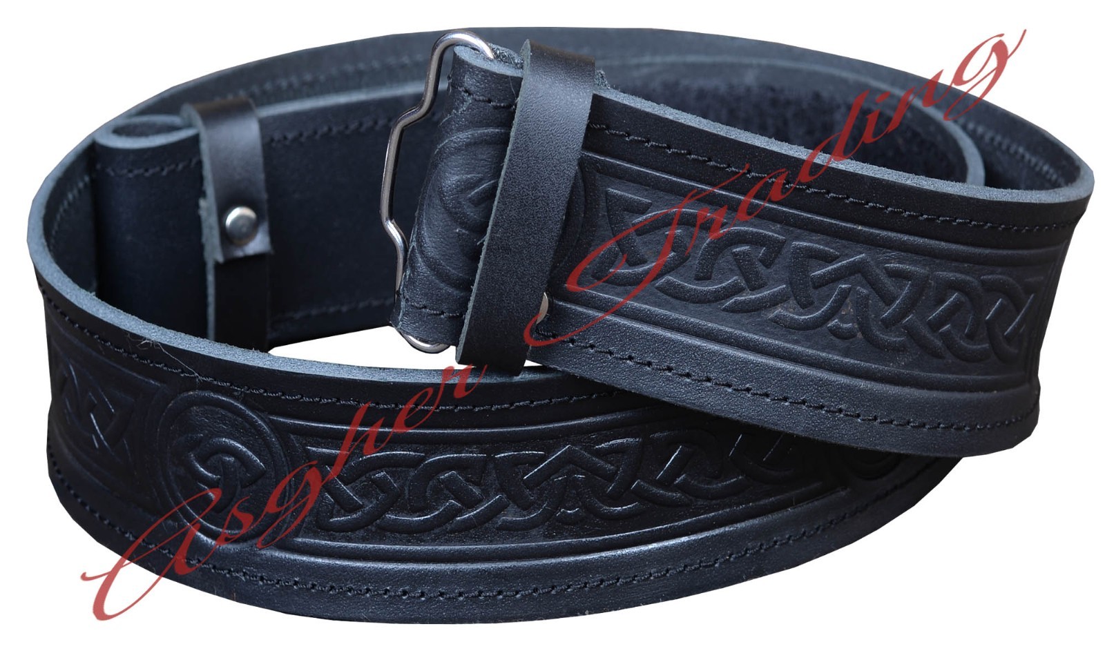Handmade Traditional Trinity knots Embossed Leather Kilt Belt & Antique Buckle