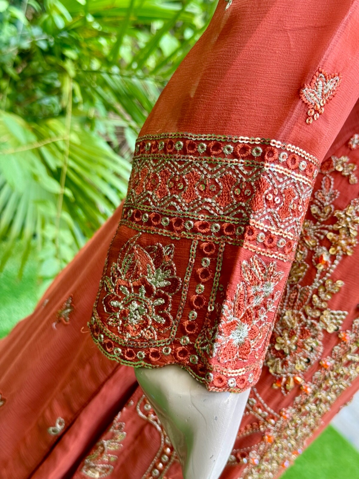 Pakistani Orange Straight Style Embroidered Sequins Chiffon Gharara Dress,S