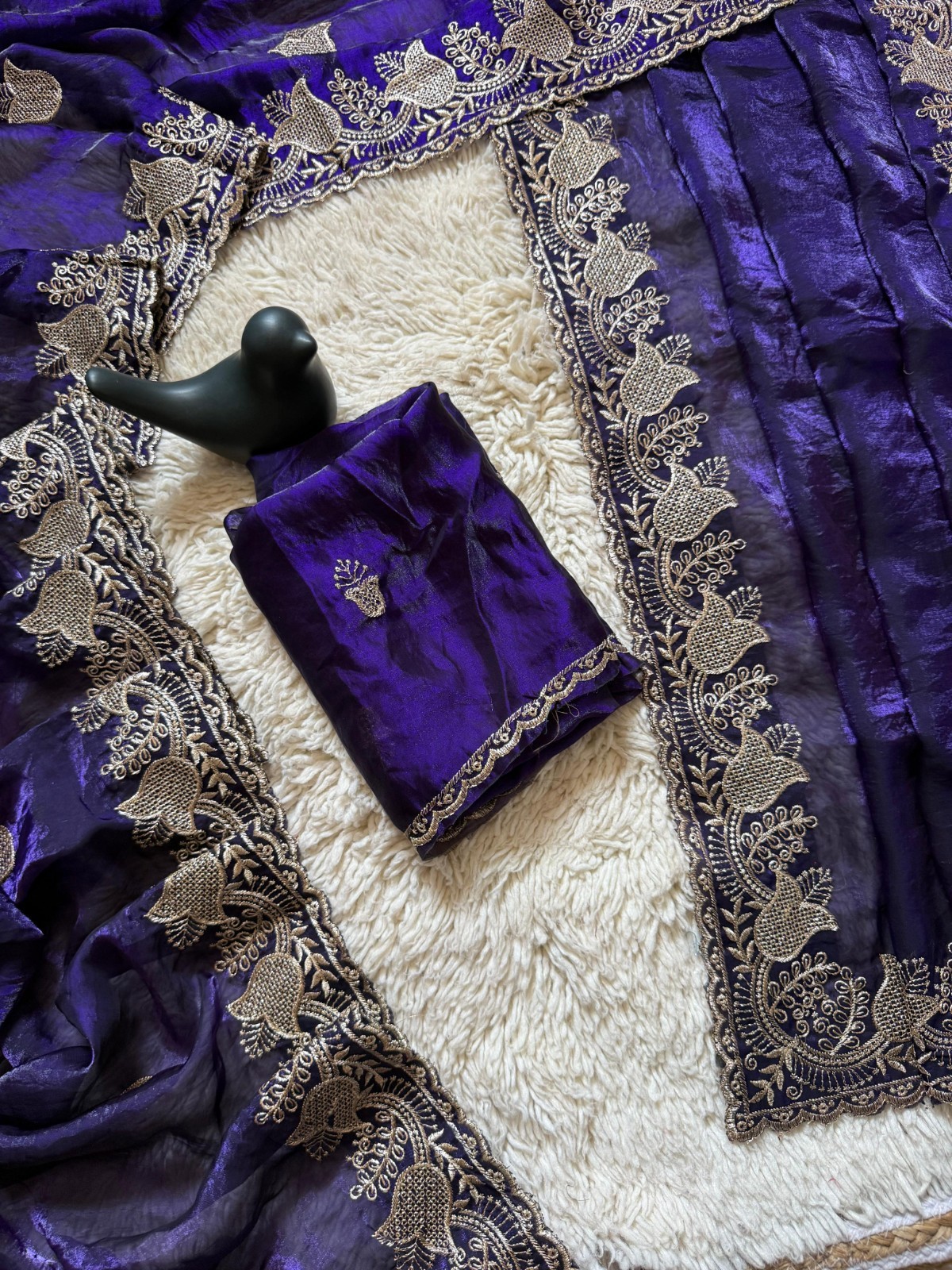 New space Fancy sartin silk saree with multi embroidery work in all saree