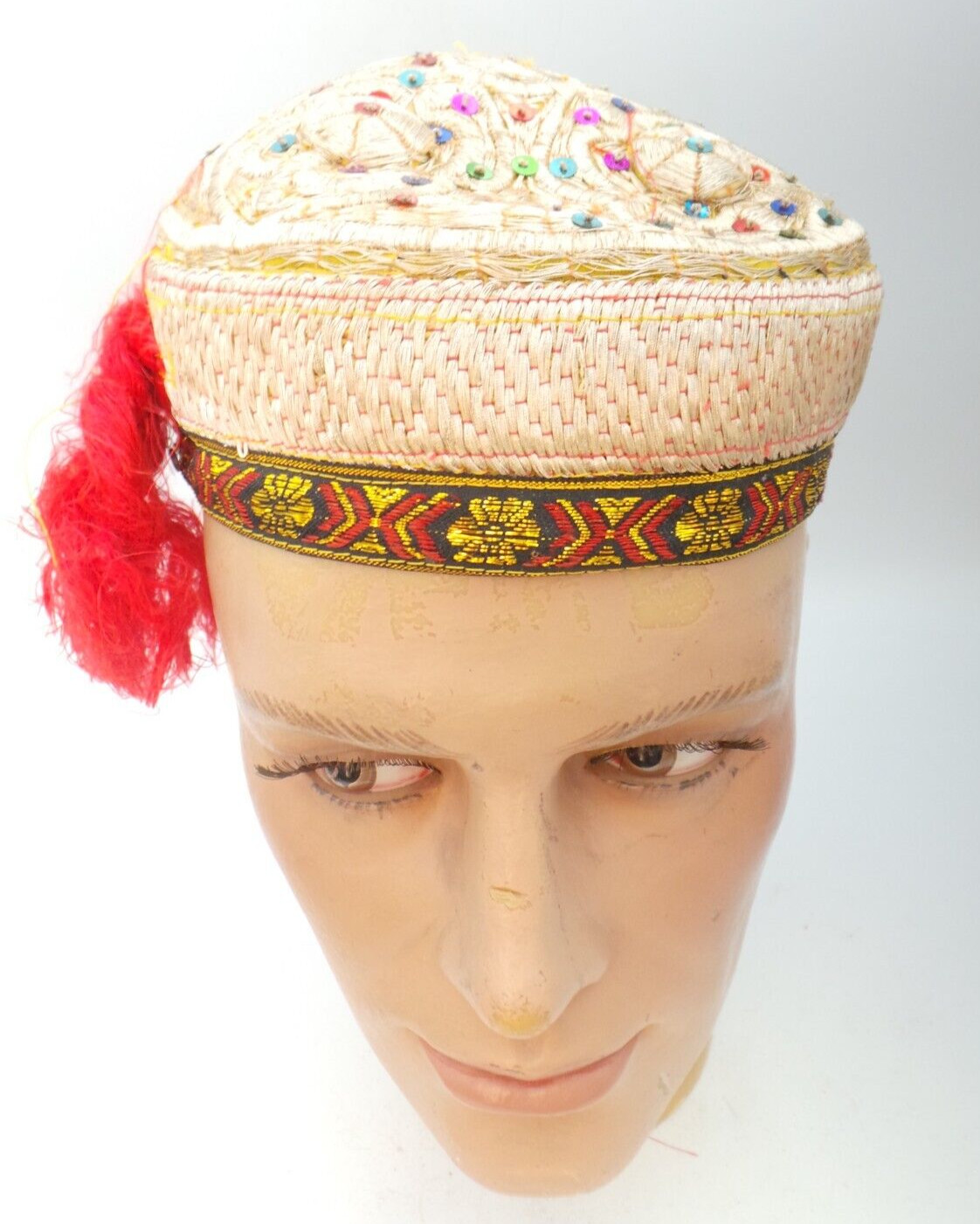 Antique Bride wedding Uzbek Bukharan Gold Gilded Hand Embroidery Cap Hat Ethnic