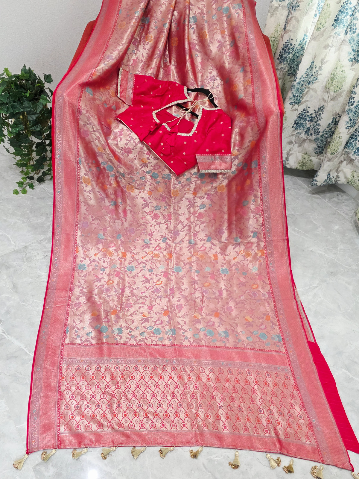 Rani Red Benarasi Paithani Brocade Designer Saree with Stitched Blouse