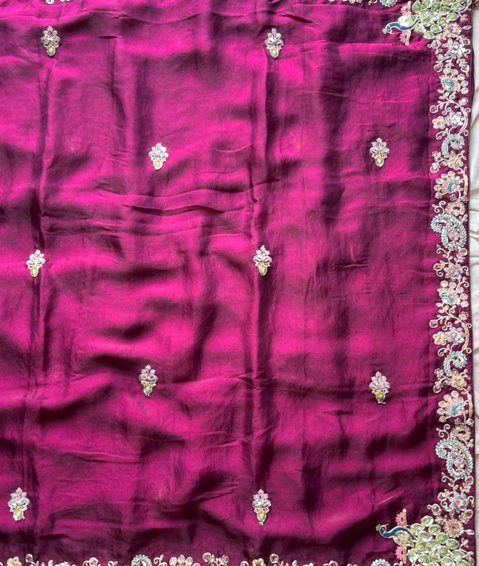 soft space silk saree sequence coding handwork with same work blouse .