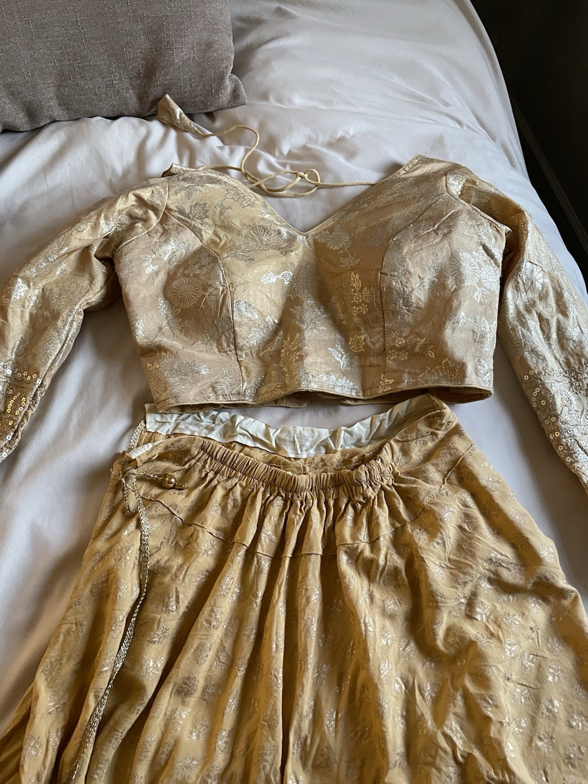 Yellow/Gold Brocade Choli Blouse 3pc Set Skirt Black Dupatta Women