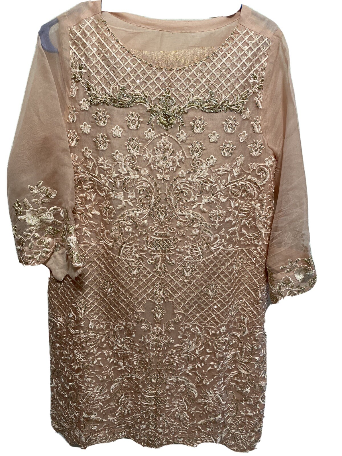 AGHA NOOR New Tea Pink Embroidery Kurta With Trouser And Dupatta size 12 M