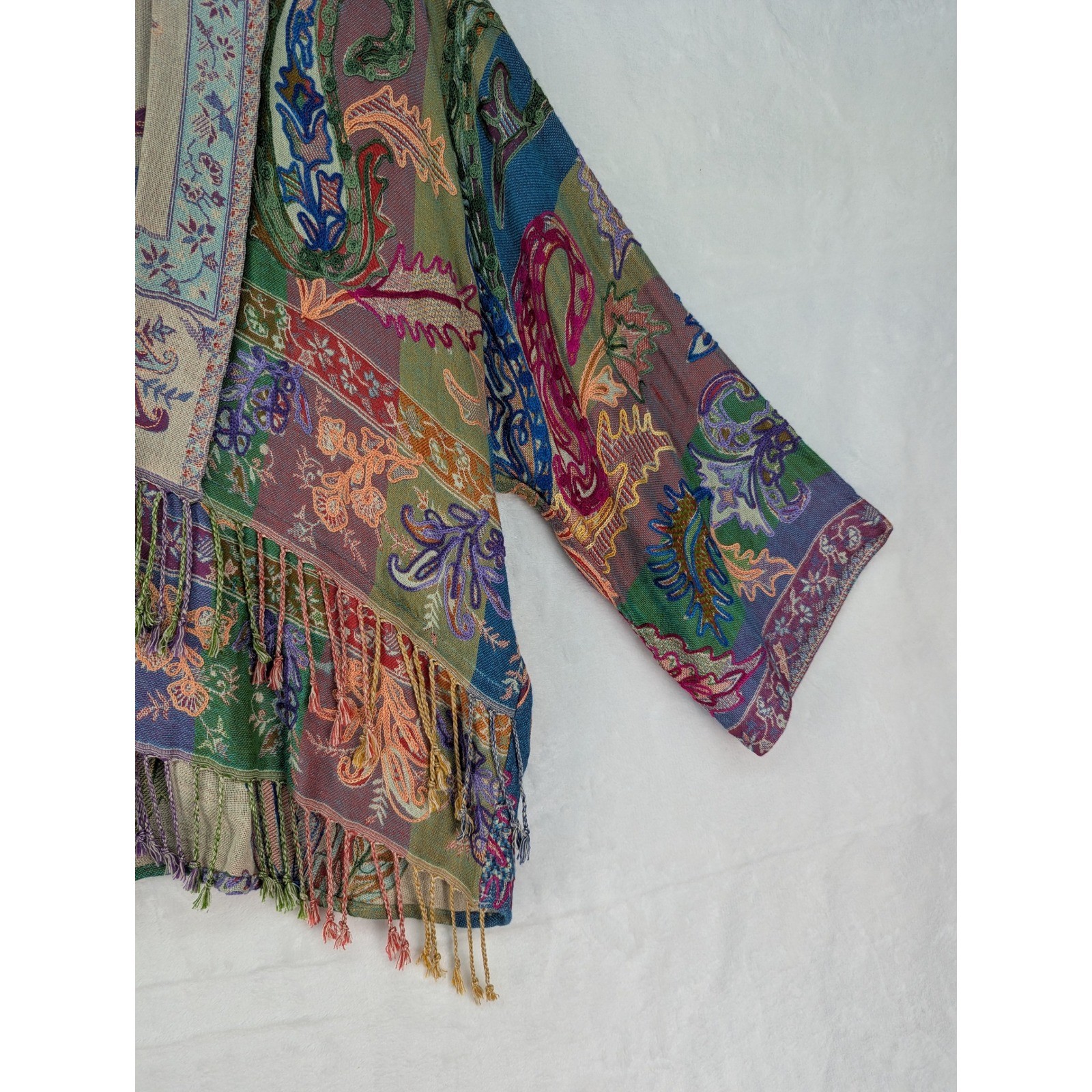 Gypsy Wind Patterns Bay Paisley Kimono Jacket Fringe Boho Multicolor Rayon OS