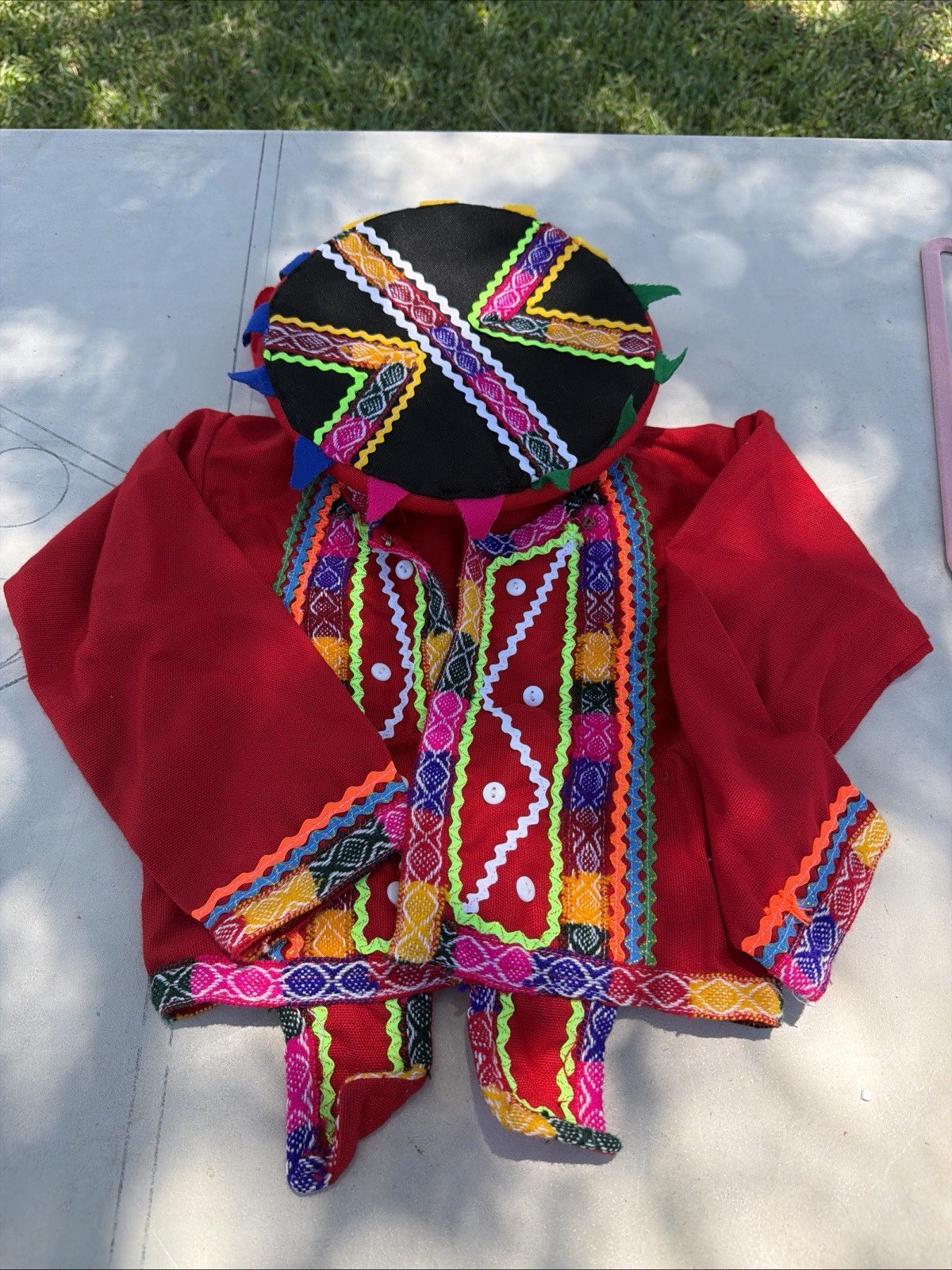 Handmade Red Wool Woven Andean Chullo Hat & Matching Jacket, One Size