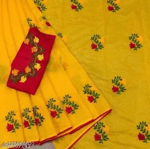 Women’s Chanderi Cotton Linen saree with Separate blouse Piece