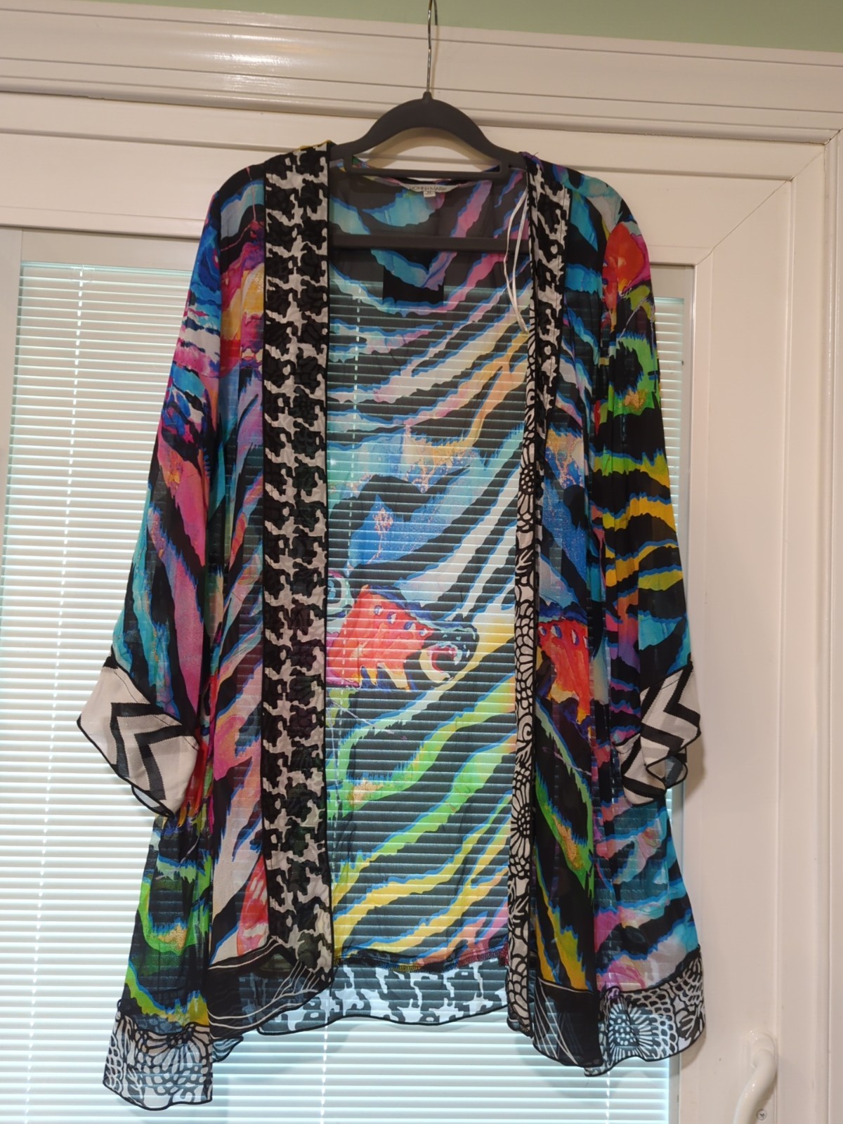 JOHN MARK M Zebra print 3/4 sleeve colorful Butterfly Kimono Waterfall Sheer