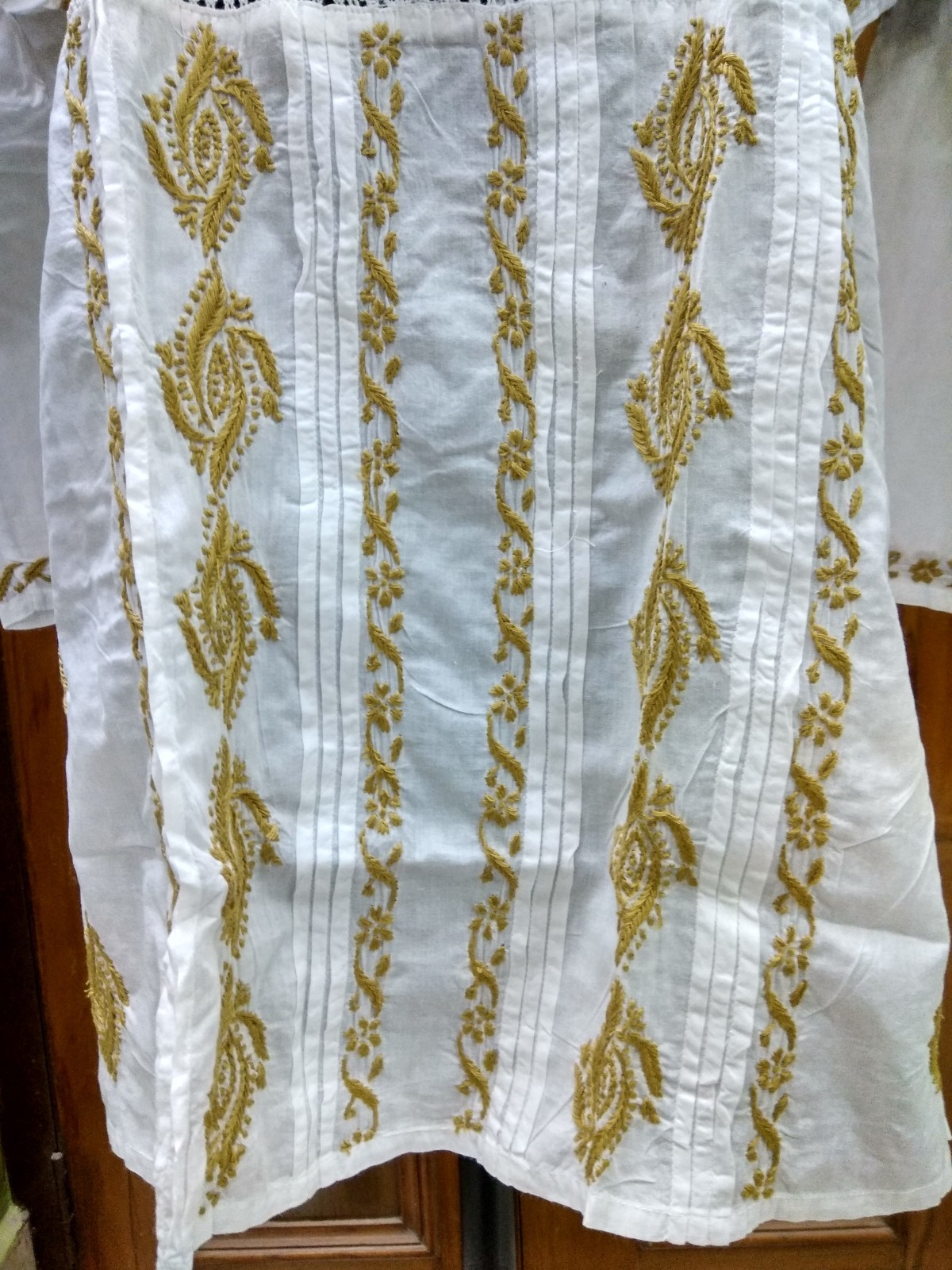 HANDMADE KURTI BLOUSE L 42″ TUNIC TOP KURTA ETHNIC 100% COTTON CHIKAN EMBROIDERY