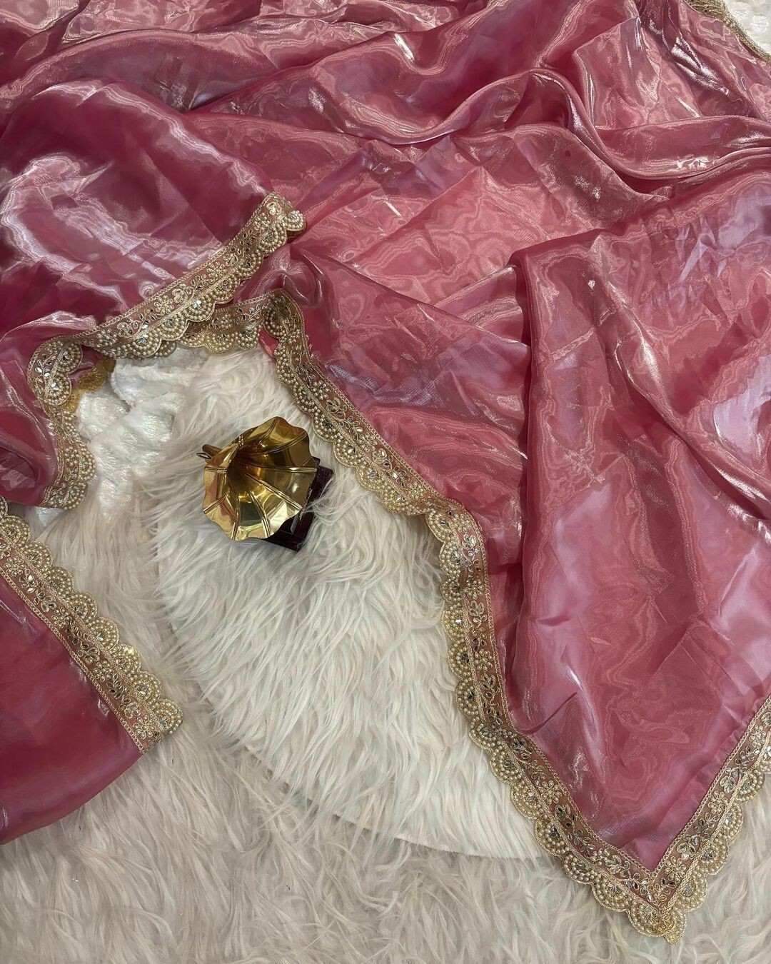 Pink Designer Saree with Mirror Work Stone Handwork Blouse