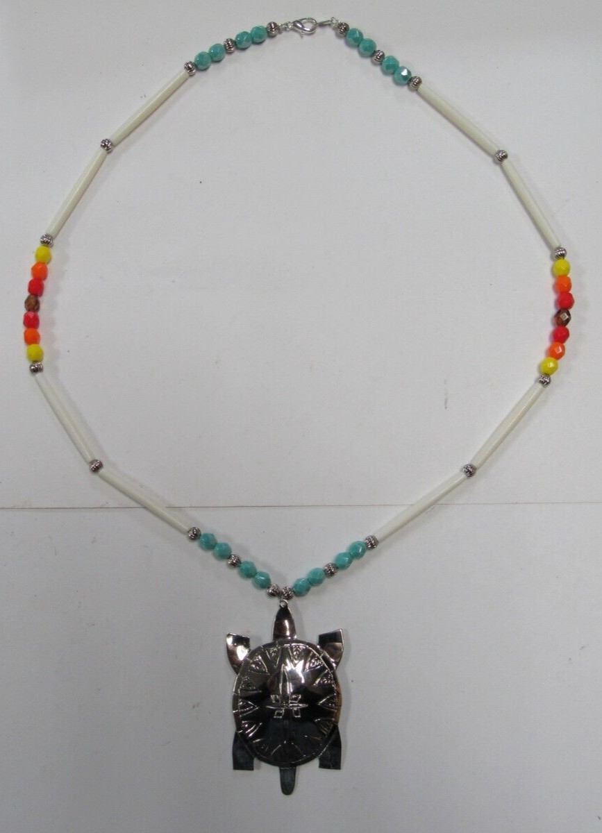 Native American Seminole Handmade Turtle Nickel Silver Necklace C Johnson