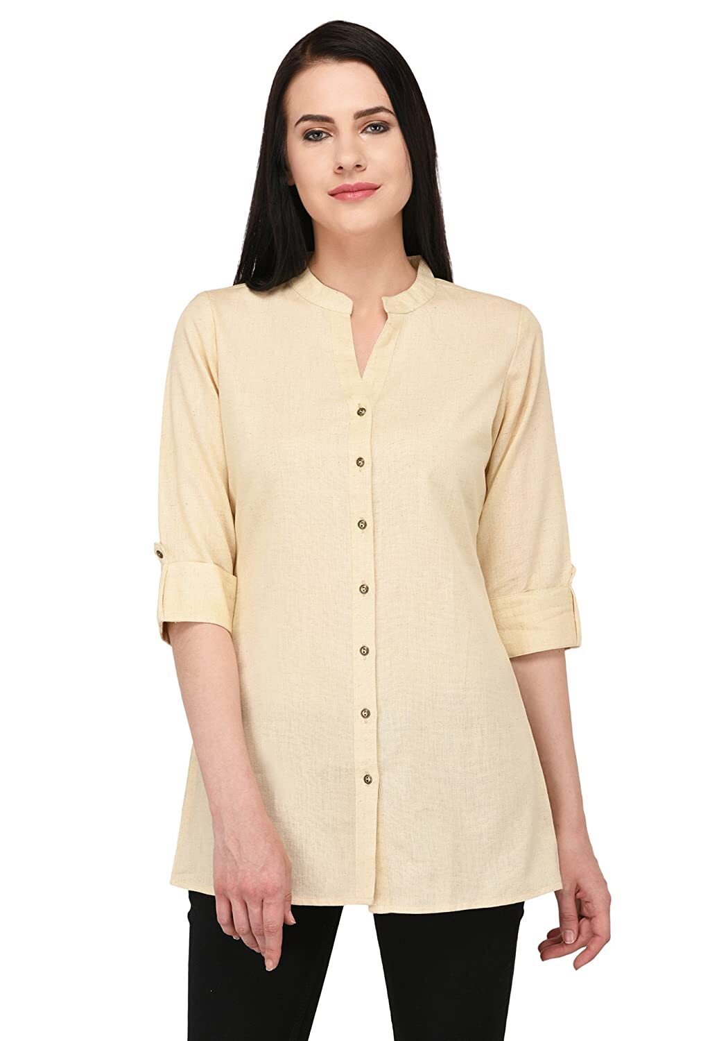 Cotton Top Kurti For Women Solid Straight Mandarin Collar Kurta Dress