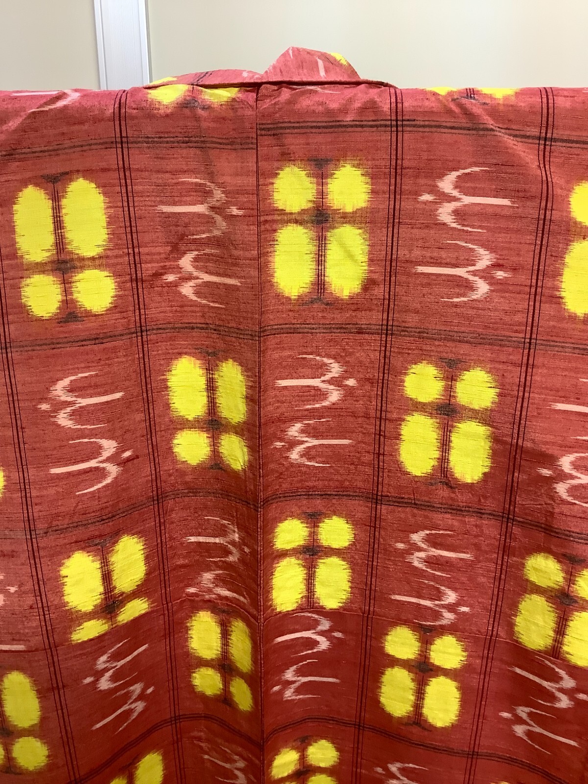 Japanese Vintage Kimono Pure Silk red Tumugi Expensive Dirt Height 62.99in