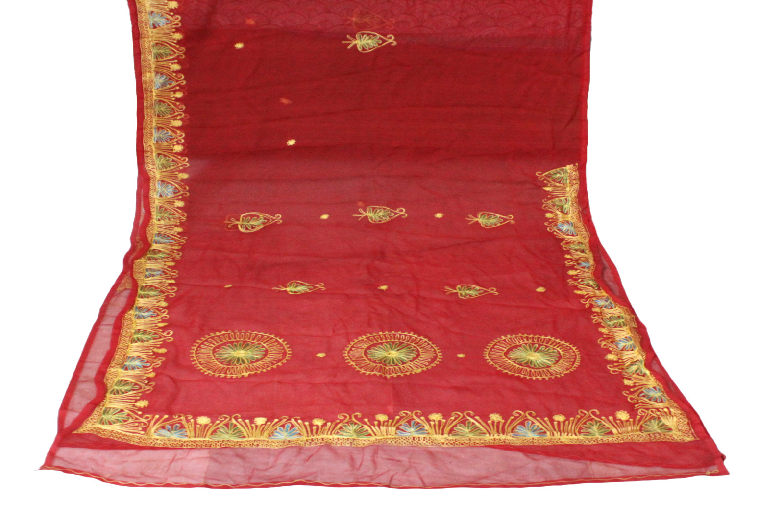 Bridal Red Dress Women Wrap Sari Used Embroidered Sewing Indian Vintage Saree 5Y