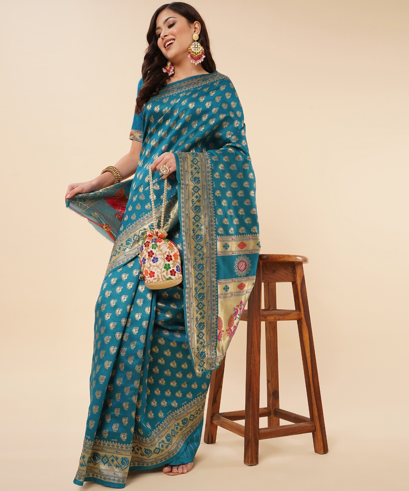 Areca Designer Paithni Brocade Mor saree blouses women Saree Cut – 5.5 Meter