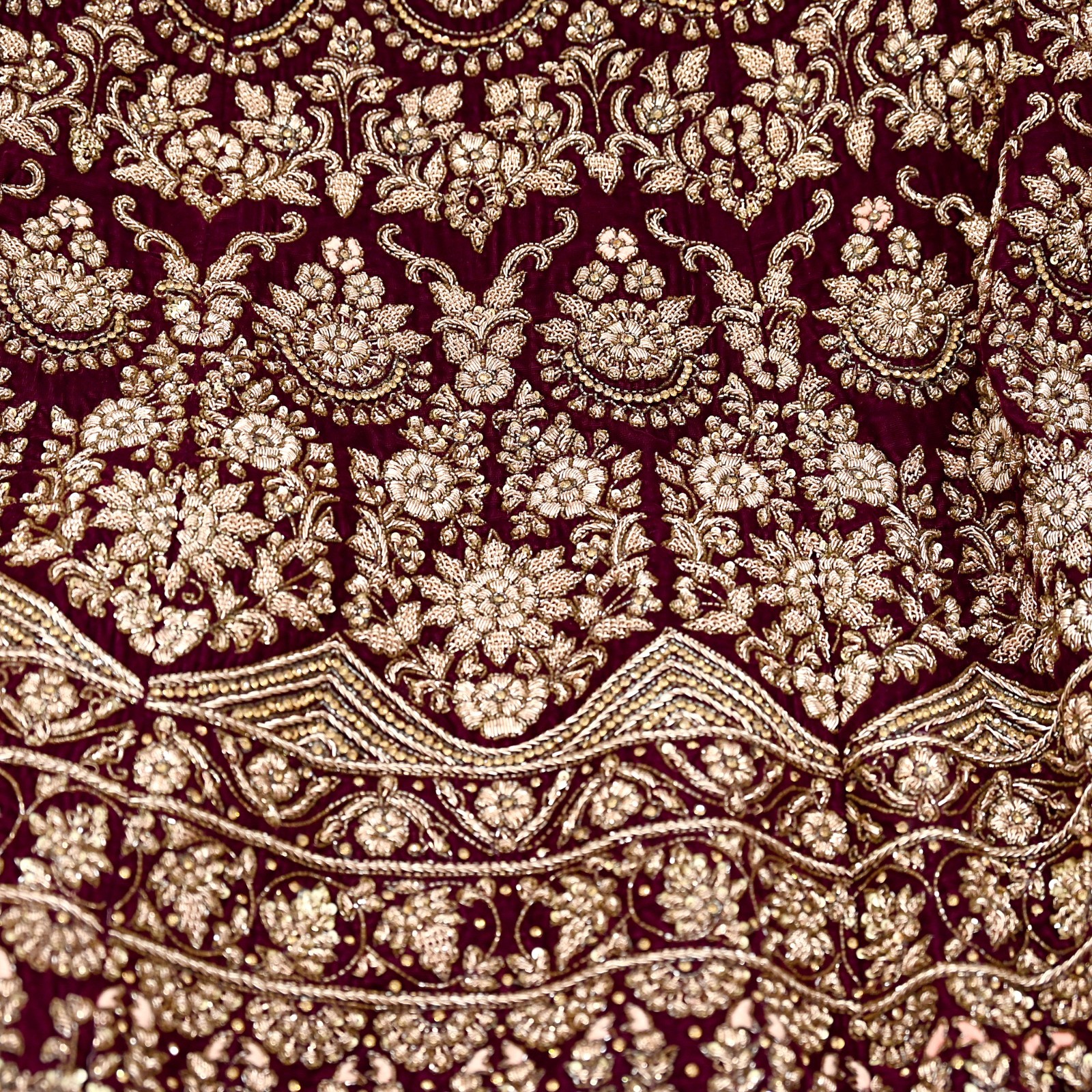 Indian Heavy wine Velvet Hand Embroidered Semi stitched Skirt Bridal Wear