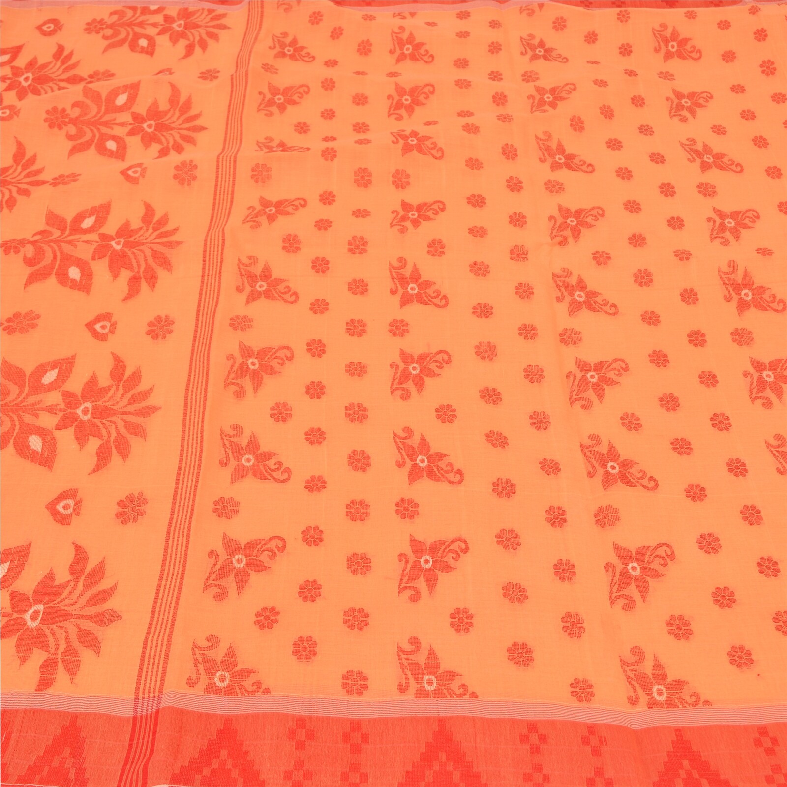 Sanskriti Vintage Peach Indian Sarees Pure Cotton Hand-Woven Sari 5 Yard Fabric