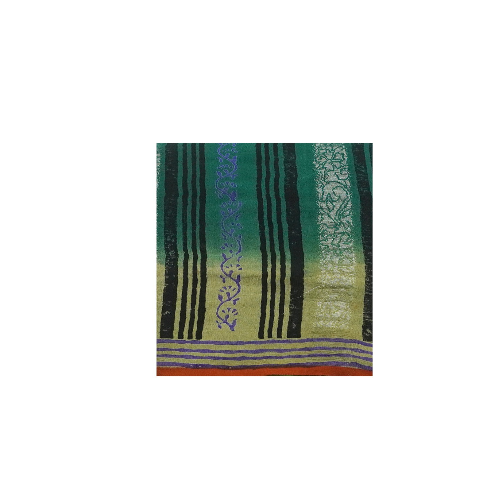 Vintage Green Sarees 100% Pure Crepe Silk Printed Woven Sari 5YD Craft Fabric