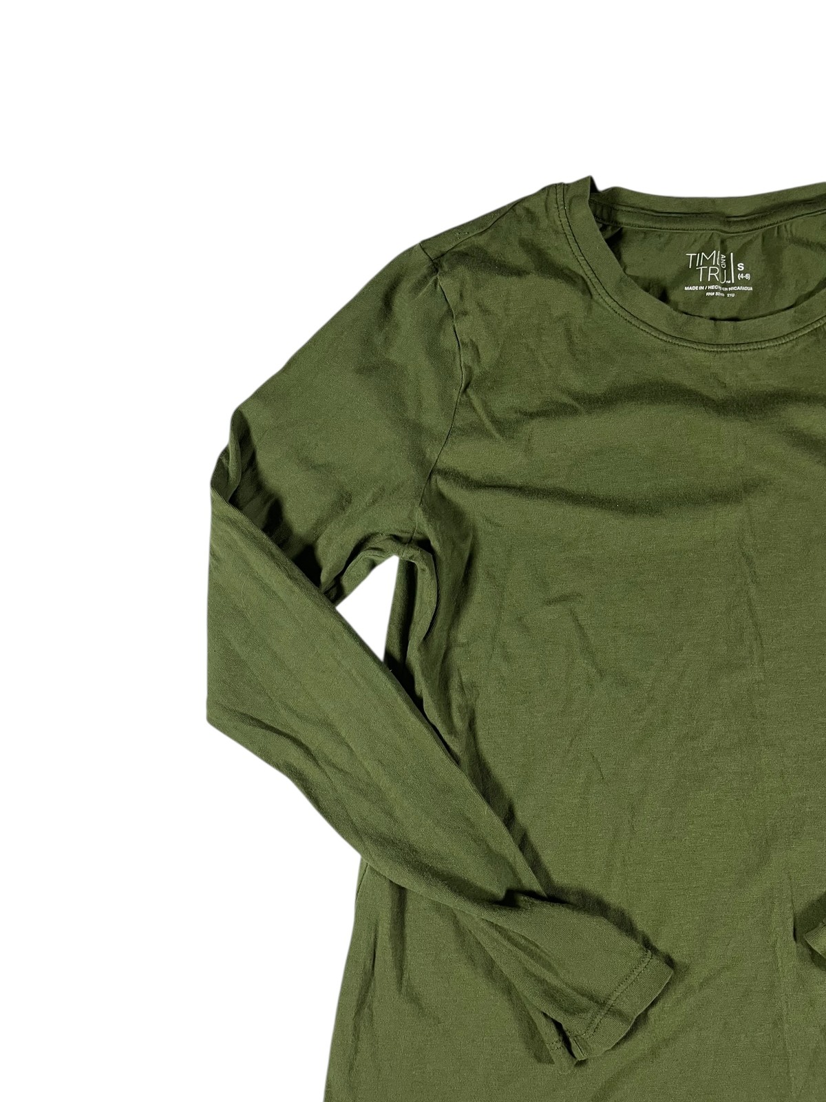 Time and Tru Women’s Green Long Sleeve Crew Neck T-Shirt Size S 100% Cotton