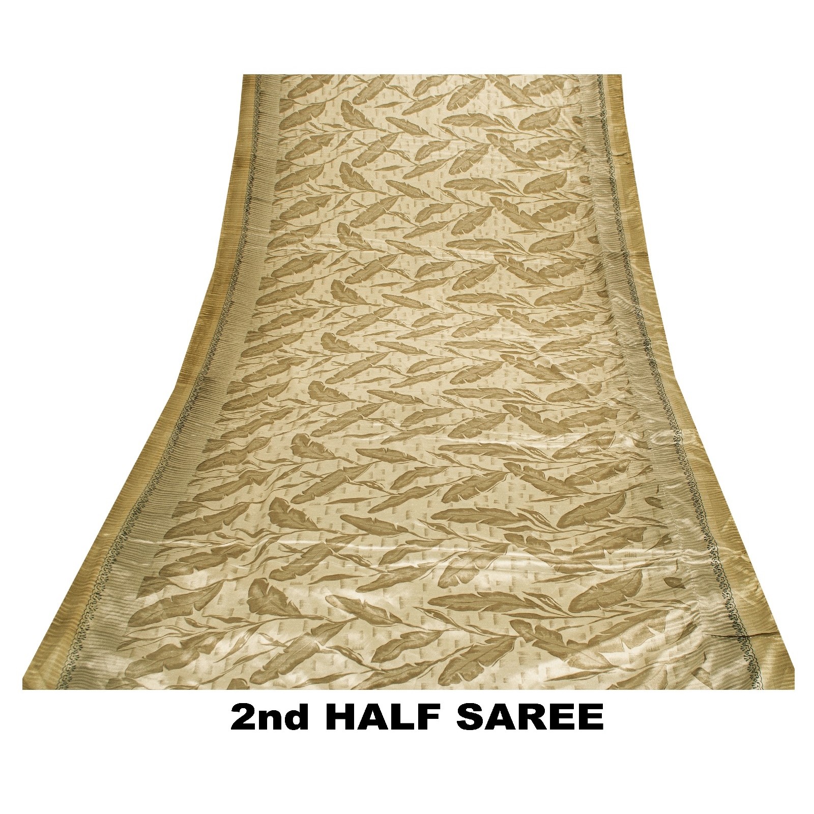Sanskriti Vintage Sarees Brownish Golden Moss Crepe Leaf Print 5+Yd Quiltingsari