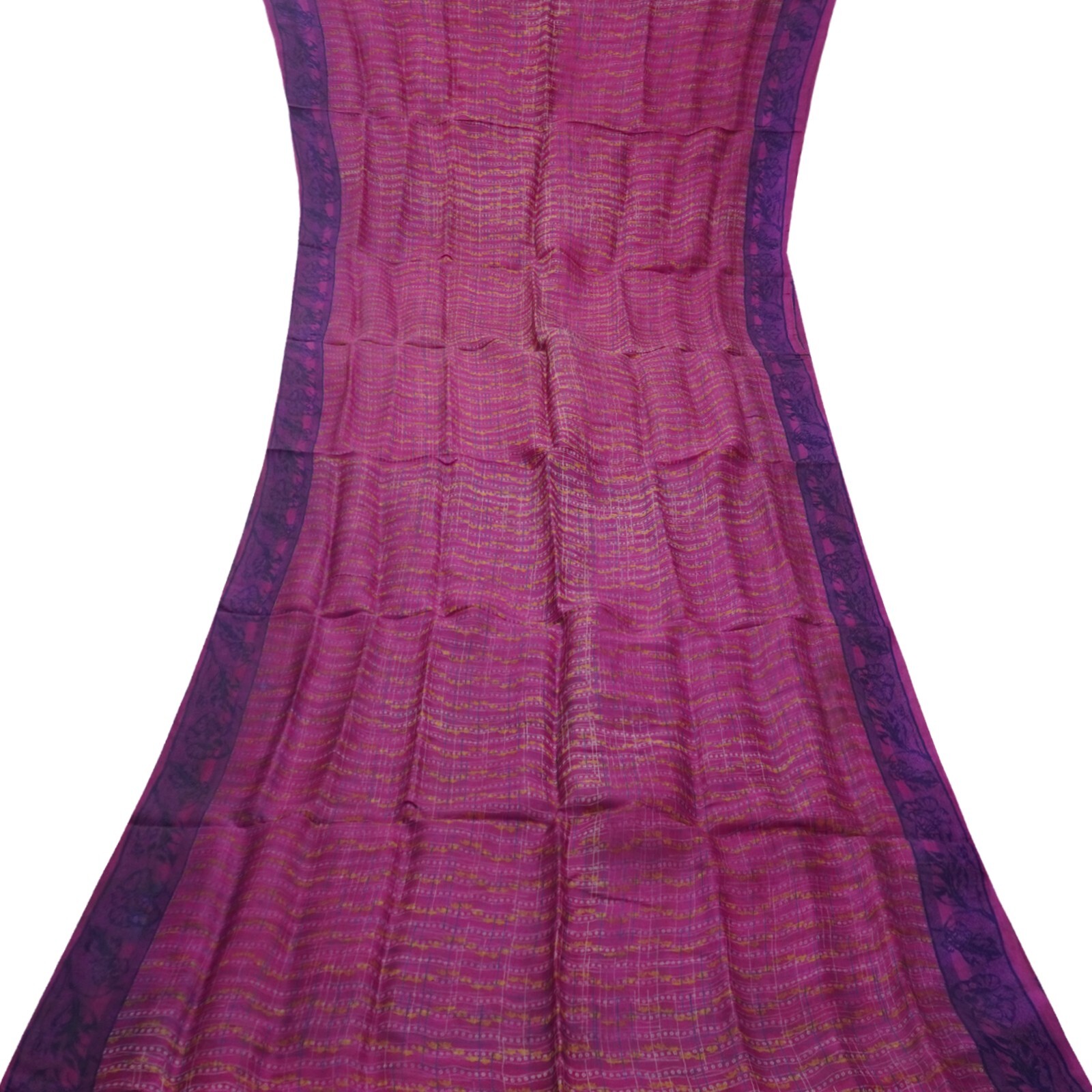Vintage Purple Sarees 100% Pure Silk Printed Indian Sari 5YD Decor Craft Fabric