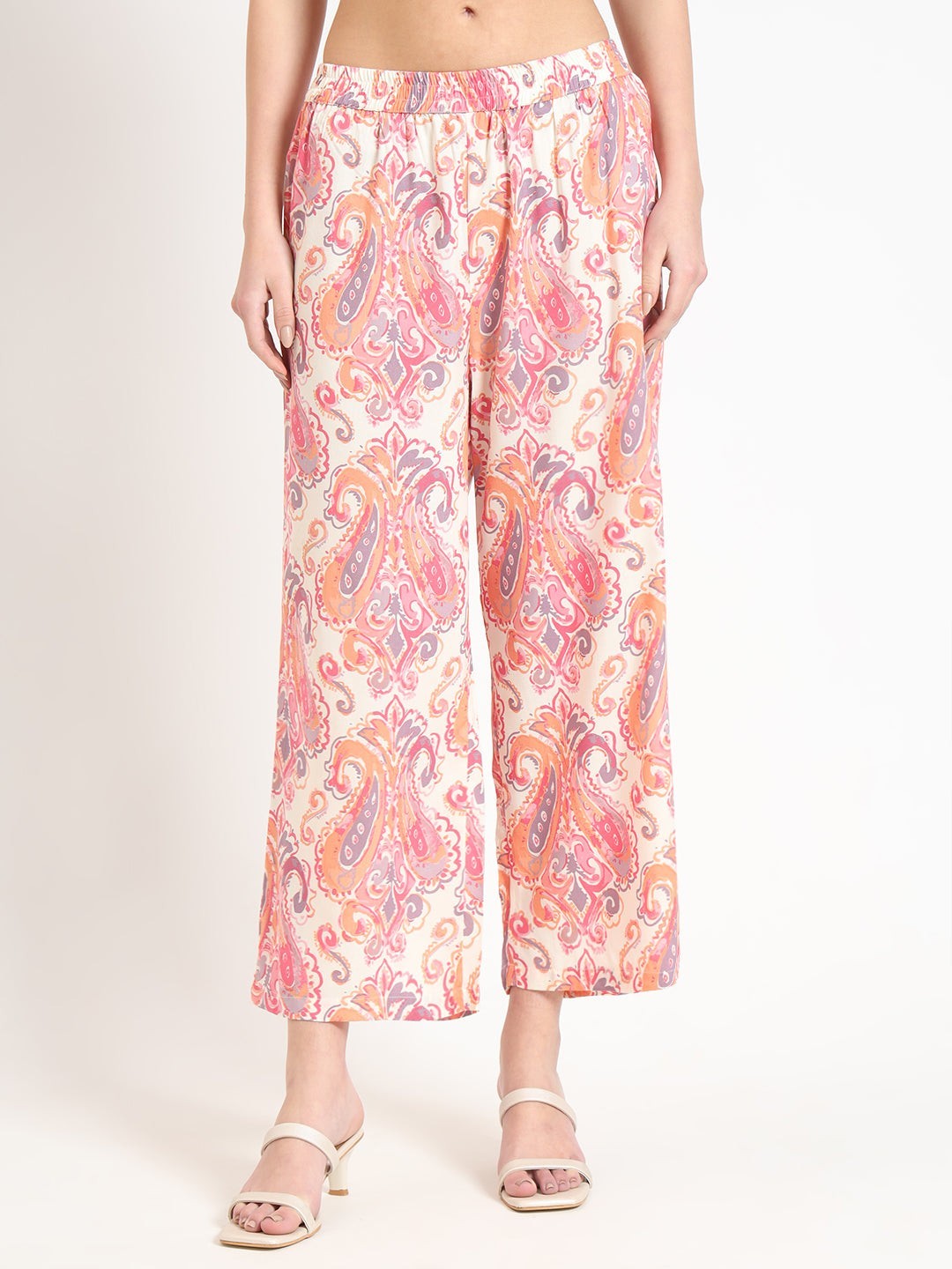 Cream Floral Print Rayon Fabric Co-Ord Set for Women Ethnic Wear Plus Size