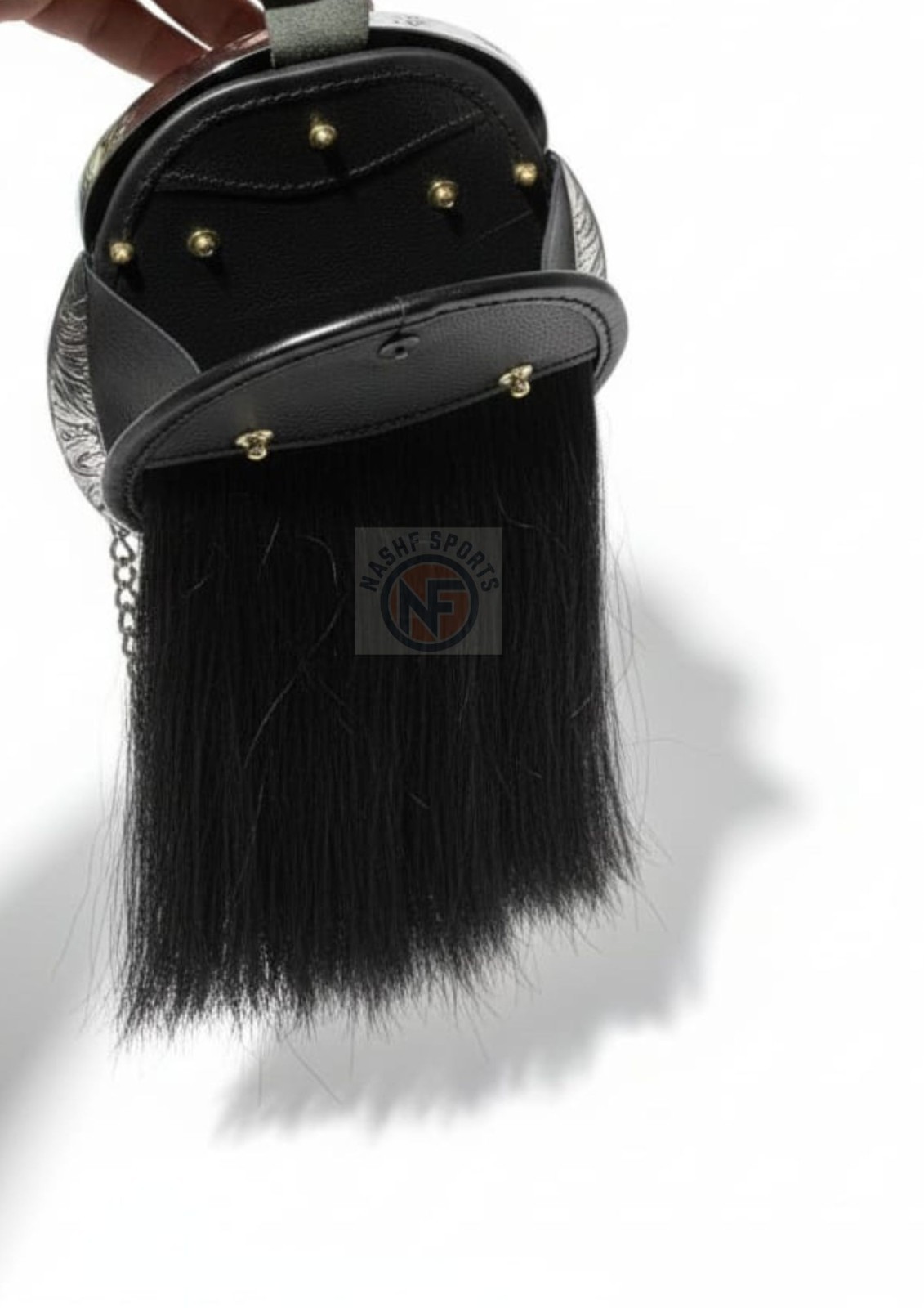 Black Synthetic Horsehair Sporran with Chrome Thistle Cantle & Cream Tassels