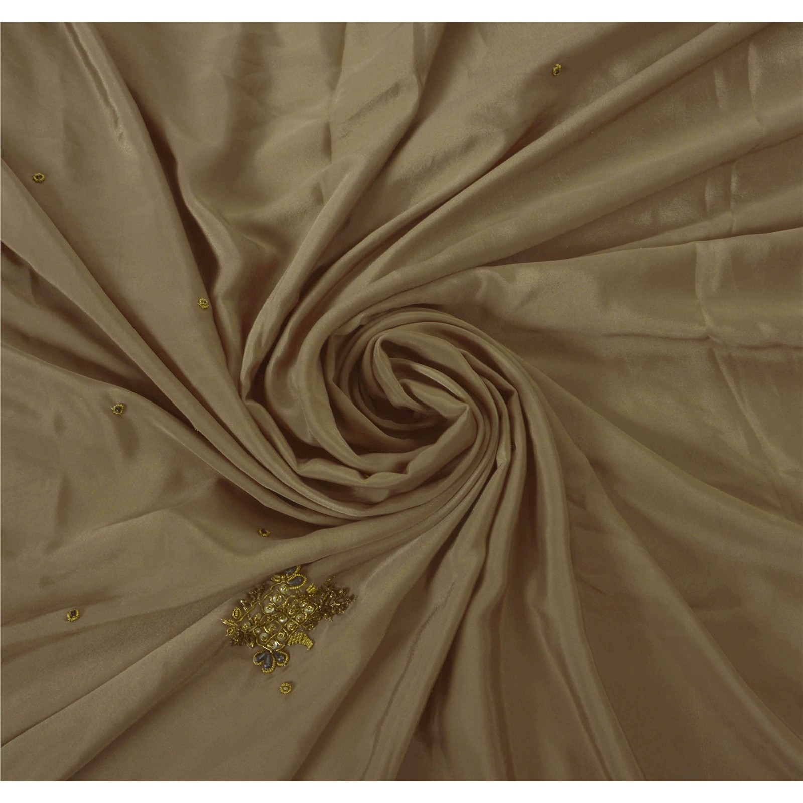 Sanskriti Vintage Brown Sarees Art Silk Hand Beaded Craft Fabric Cultural Sari