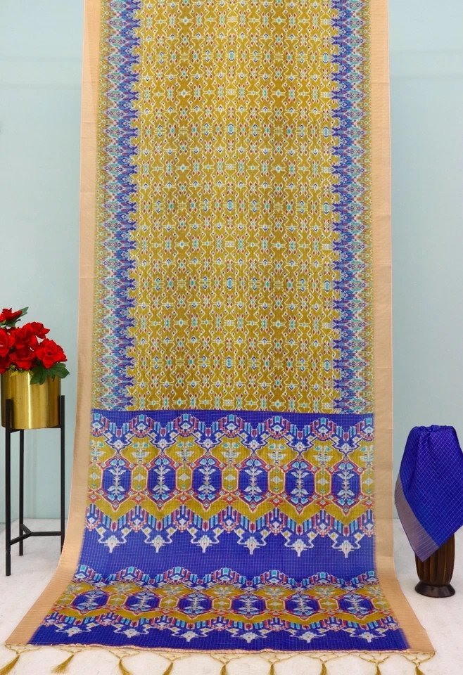 Geometric Pattern Ikat Cotton Silk Saree – Royal Blue with Unstitched Blouse