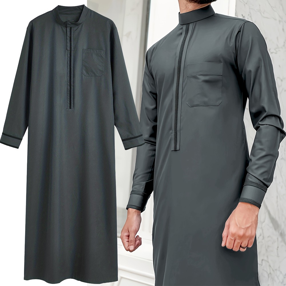 Mens Thobe Jubba Saudi Islamic Arab Eid Kaftan Robe Muslim Clothing Maxi Dress