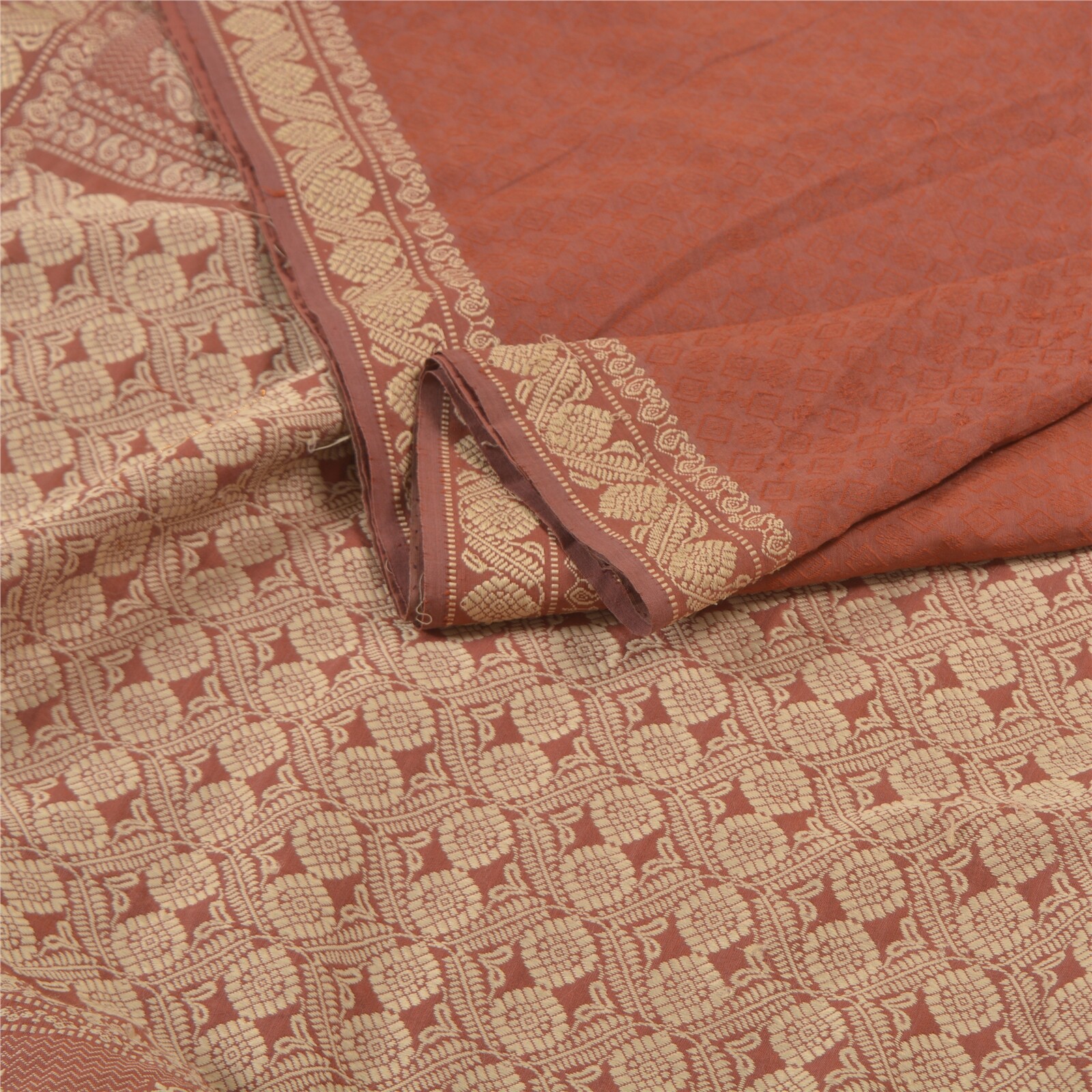 Sanskriti Vintage Brown Sarees Blend Silk Hand-Woven Premium Sari Craft Fabric