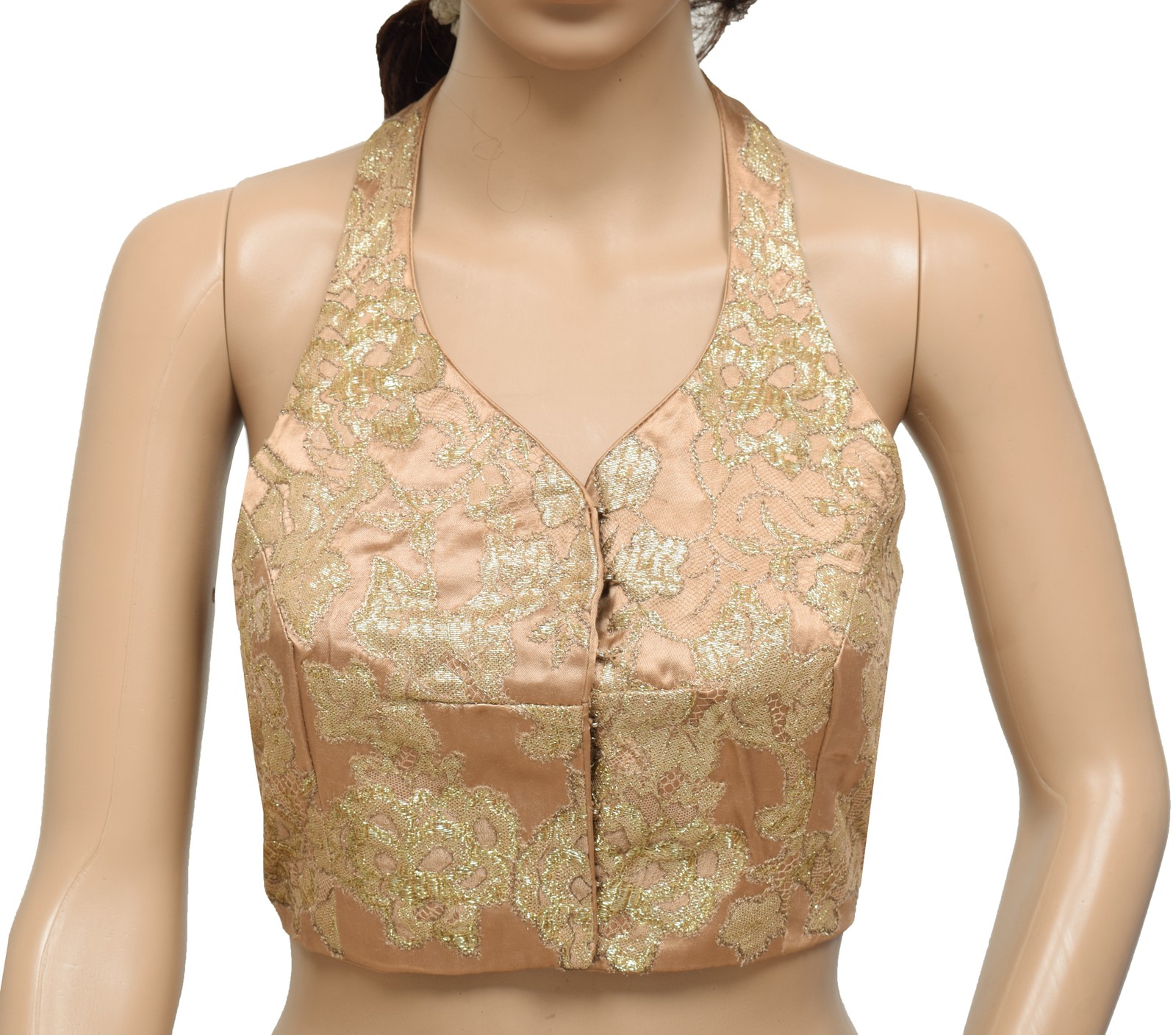 Sushila Vintage Readymade Stitched Halter Neck Satin Designer Brown Saree Blouse