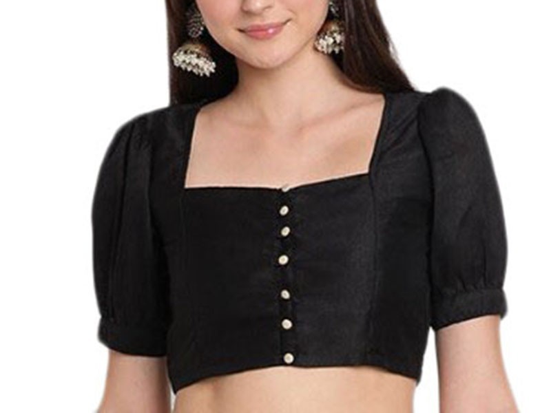 Way2Like Women Button Down Blouse Saree Non-Padded Choli Stitched Crop Top