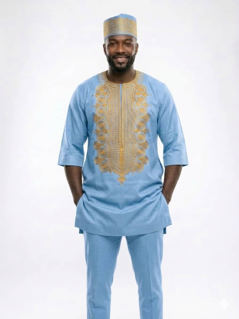 Men’s African Dashiki Top With Embroidery And Designer Cap