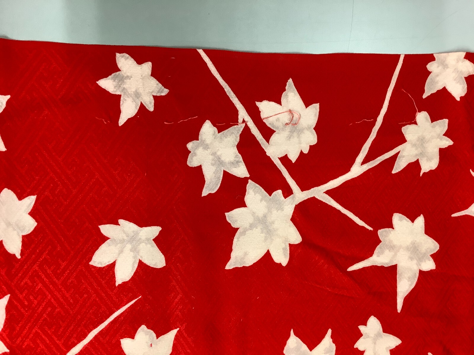 Japanese Vintage Kimono Fabric cloth Boro silk red Maple scrub dirt 30.3×13.3in