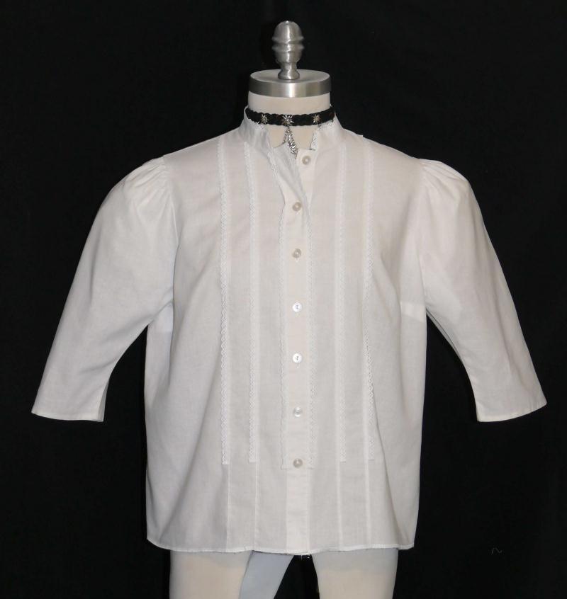 B42″ M L VICTORIAN WHITE LACE Shirt Blouse Women German COTTON Dress Top