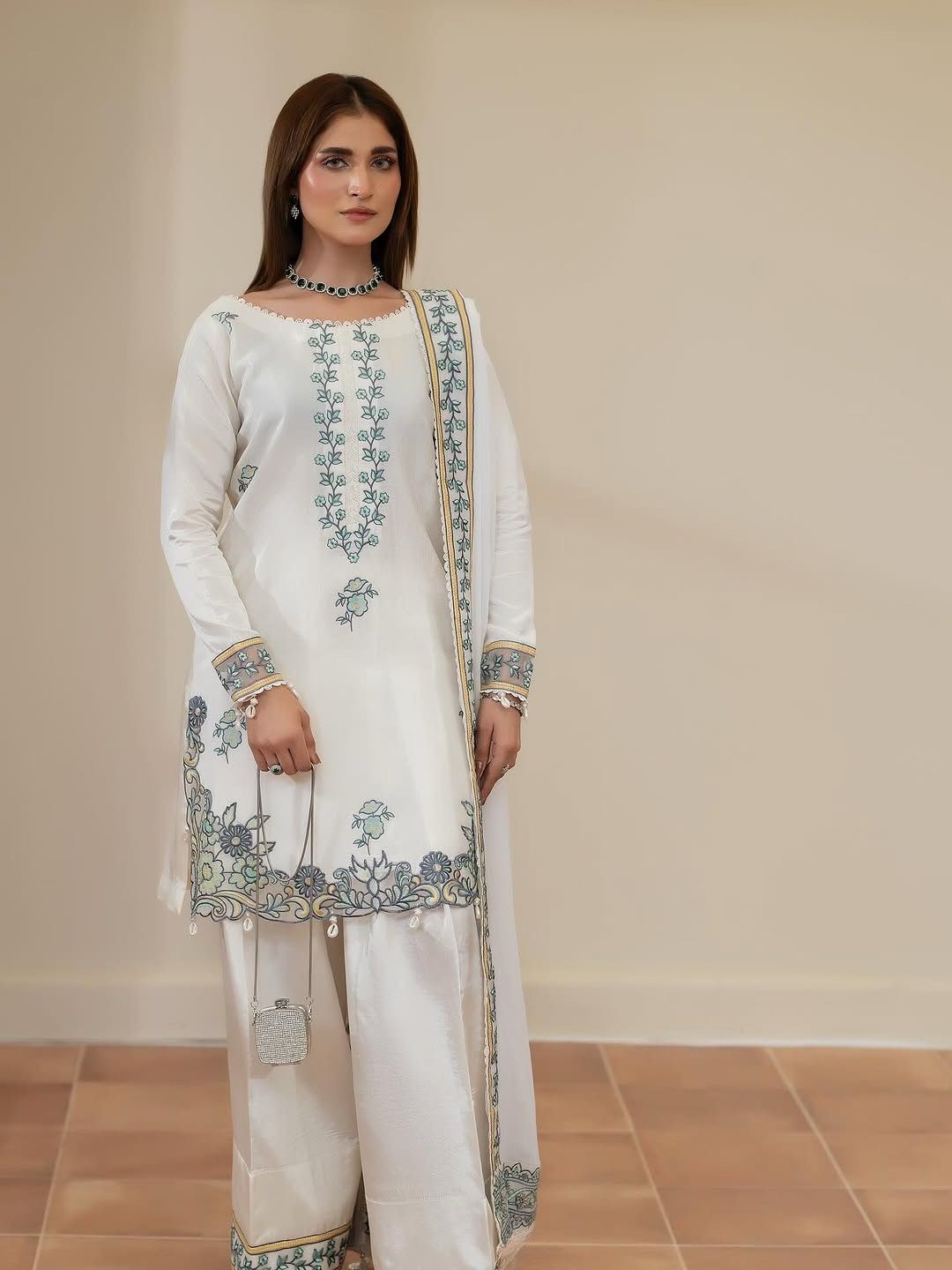 Designer Silk Top Farshi Palazzo Dupatta Party Wear Women Farshi shalwar suit