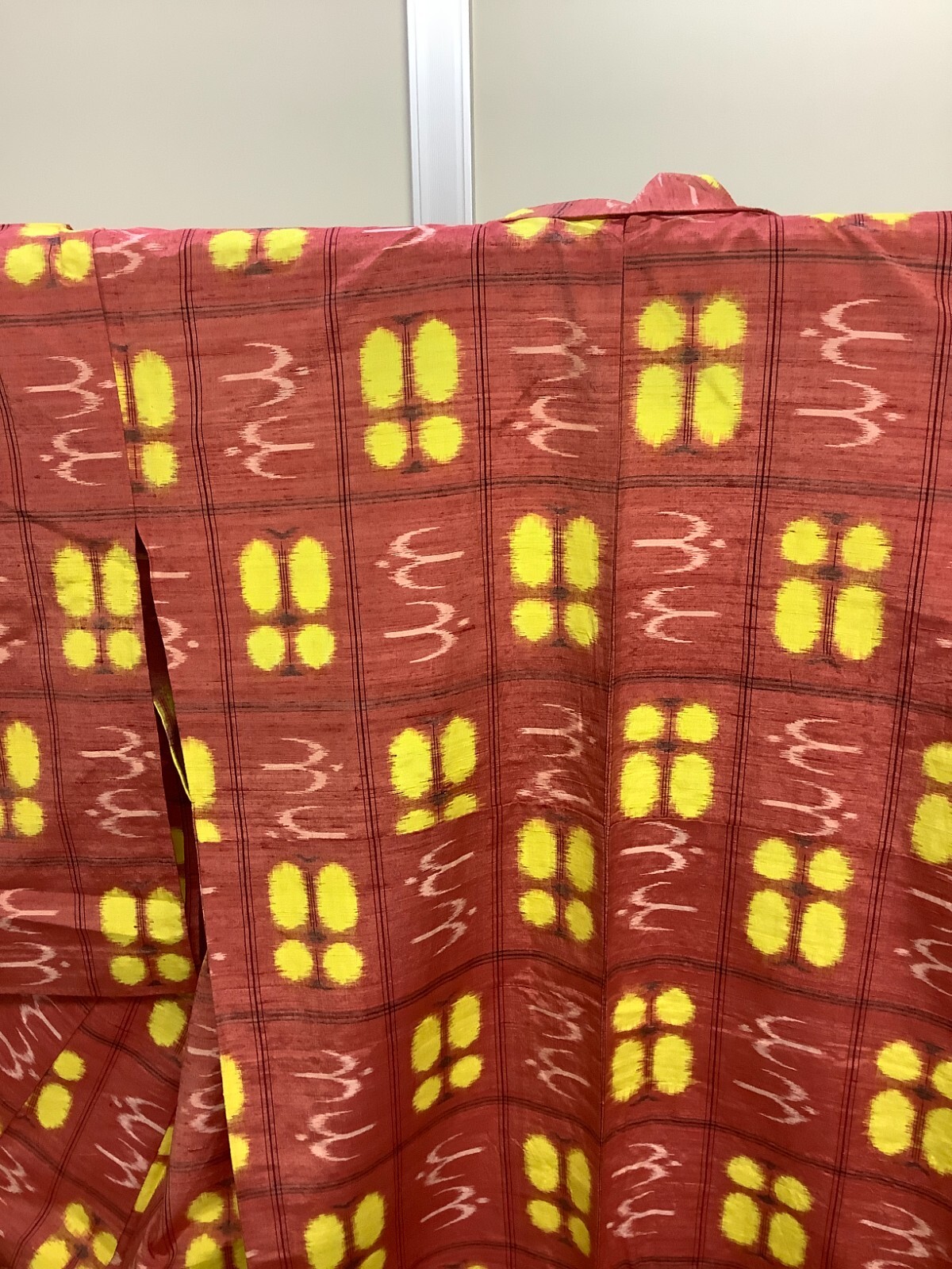 Japanese Vintage Kimono Pure Silk red Tumugi Expensive Dirt Height 62.99in