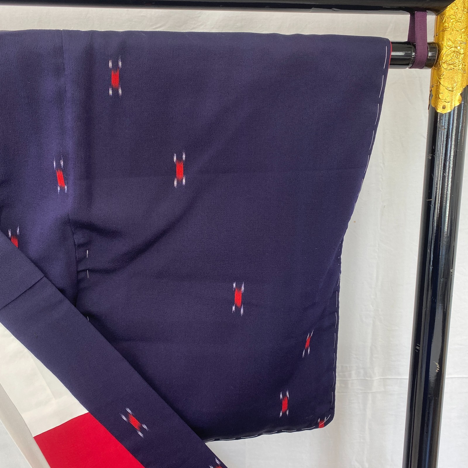 Japanese Vintage Kimono Polyester Navy Komon Traditional Authentic Length 55 in
