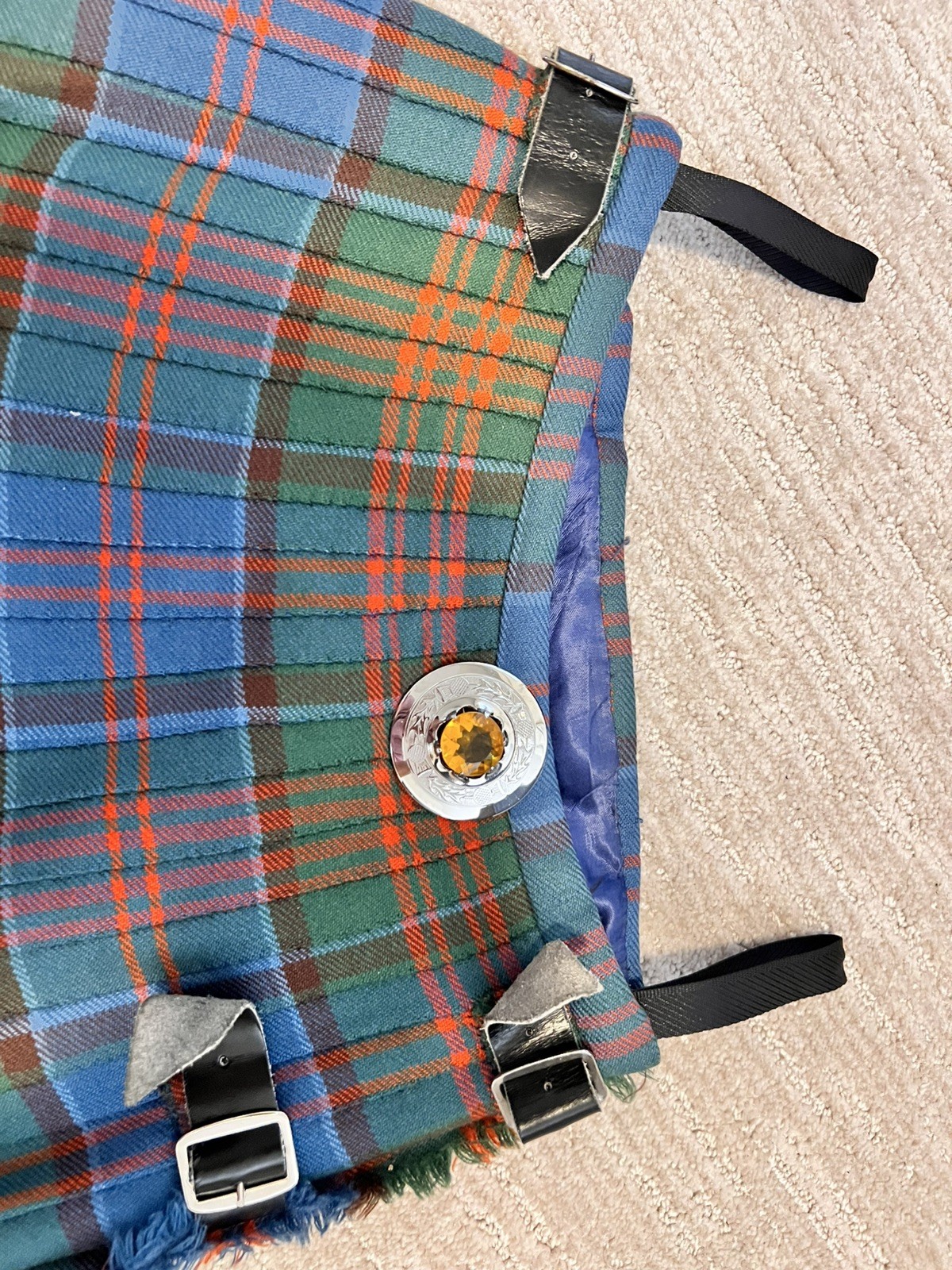 Vintage Scottish Tartan Kilt Adult Pleated Wrap Skirt Leather Buckles Highland