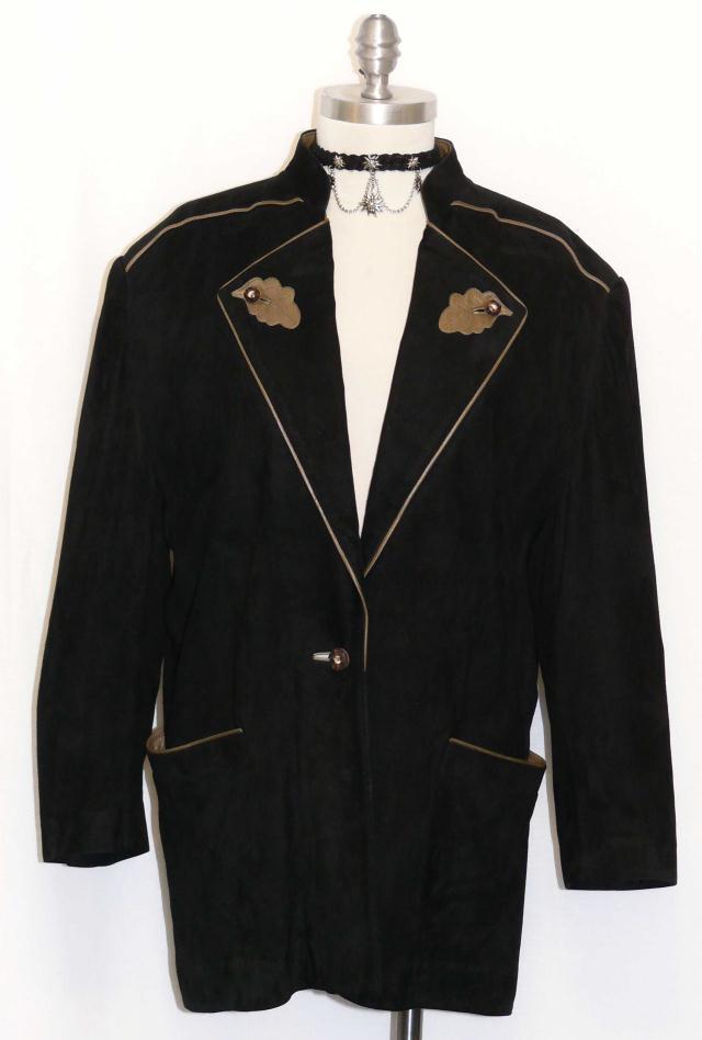 BLACK LEATHER JACKET Over Coat GERMAN Women Winter Hunting Western b42″ 12 M